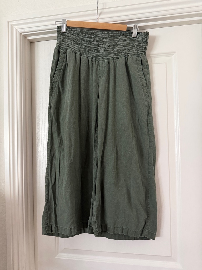 Smocked Waist Olive Green Wide Leg Pants